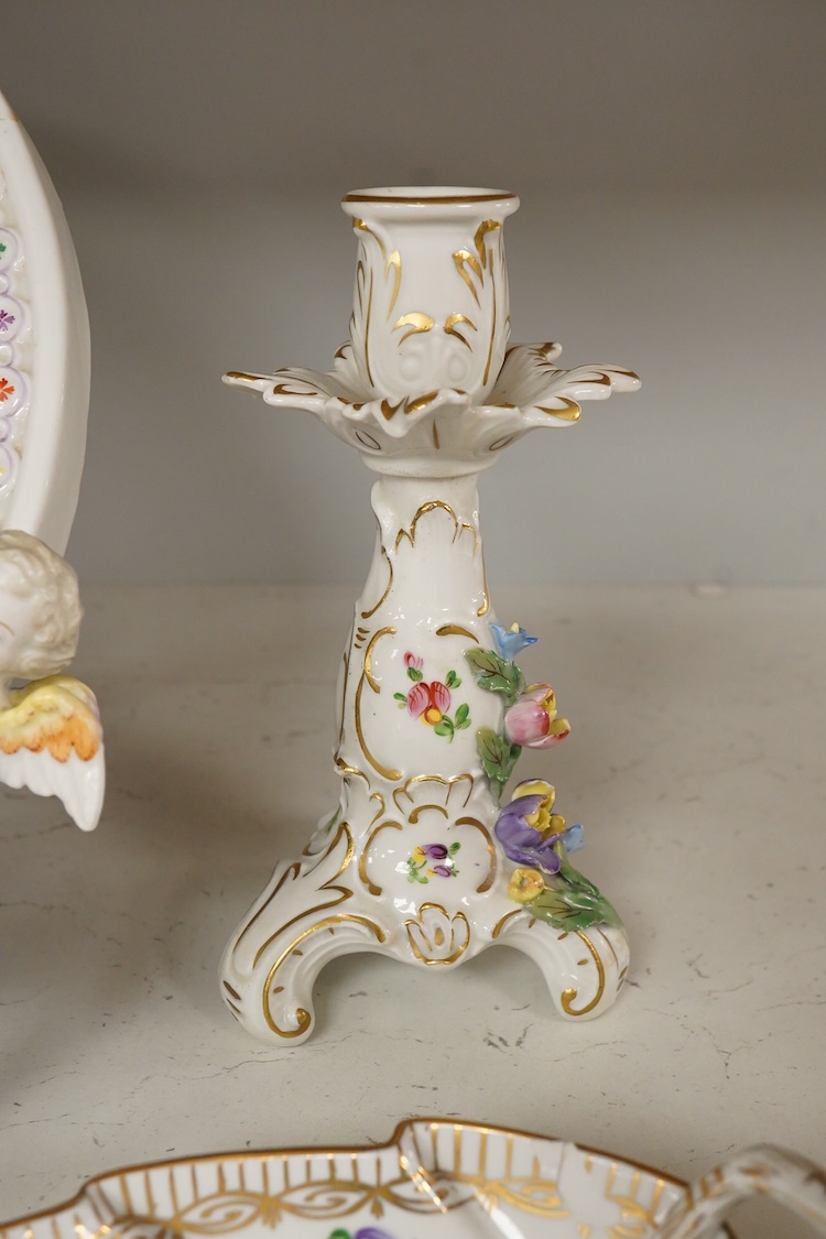 A collection of Beswick and Royal Albert Beatrix Potter figures to include Little Black Rabbit and The Head Gardener, together with two plates, 19cm wide